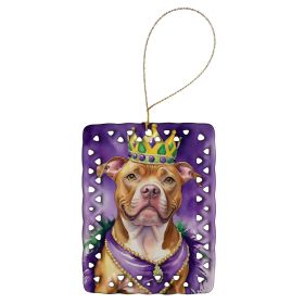 Pit Bull Terrier King of Mardi Gras Porcelain Ornament Christmas Tree Hanging Decorations for Home Christmas Holiday, Rectangle, Gift, Multicolor