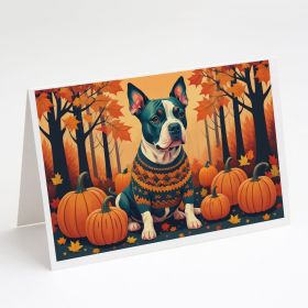 NEW Pit Bull Terrier Fall Greeting Cards Pack of 8 Blank Cards with Envelopes Whimsical A7 Size 5x7 Blank Note Cards