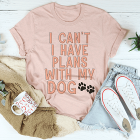 I Can't I Have Plans With My Dog T-Shirt (Color: Heather Prism Peach, size: S)