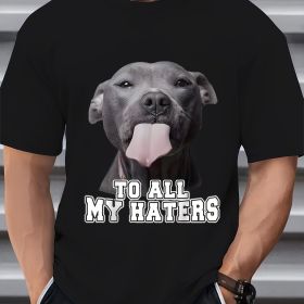 Men's Dog Print T-shirt, Casual Short Sleeved Round Neck T-shirt, Men's Outdoor T-shirt (Color: Black, size: L)