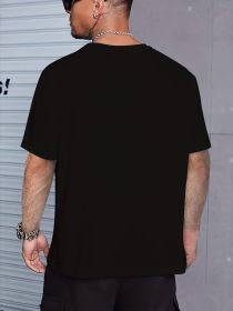 Men's Dog Print T-shirt, Casual Short Sleeved Round Neck T-shirt, Men's Outdoor T-shirt (Color: Black, size: S)