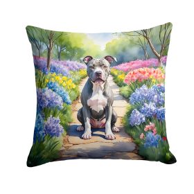 NEW Pit Bull Terrier Spring Path Throw Pillow Machine Washable, Indoor Outdoor Decorative Pillow for Couch, Bed or Patio, 14Hx14W (Default: Default)