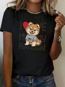 Women's 100% T-Shirt - Cute Pomeranian Dog & "I Love My Pomeranian" Graphic Print, Soft Breathable 180gsm Fabric, (Color: Black, size: XXL)