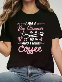 DOG Groomer Pet Grooming Cute Christmas T-shirt Gift T-Shirt Print Round Neck Short Sleeve T-Shirt For Women Casual, Summer (Color: Black, size: XXXL)