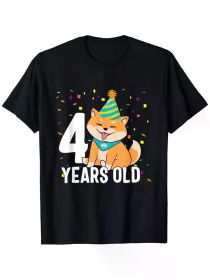 1pc Shiba Inu Dog 4th Birthday Party T-Shirt, 100% Cotton Crew Neck Short Sleeve Tee, Casual All-Season Knit Fabric Top (Color: Black, size: XXXL)