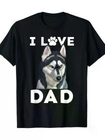 Siberian Husky Dog I Love Dad Family Puppy Daddy Fathers Day T-shirt for all seasons, men and women gift T-shirt 100% (Color: Black, size: M)
