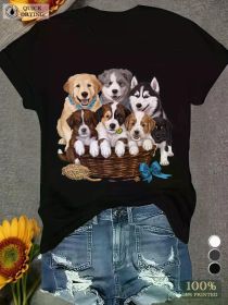 Women's Plus Size Casual T-Shirt | 100% | Cute Dog Print | Breathable & Comfortable | Round Neck, Short Sleeve | Machine Washable (Color: Black, size: XXXL)
