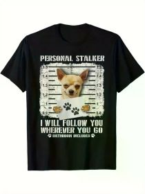 DOG Graphic Print Men's Fashion T-Shirt, Trendy Pure Cotton Top with Short Sleeves, Round Comfortable Collar T-shirt (Color: Black, size: XL)