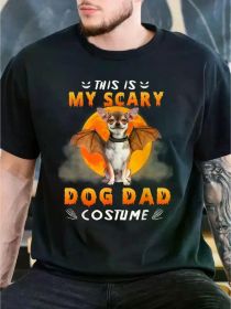 DOG DAD Graphic Print Men's Fashion T-Shirt, Trendy Pure Cotton Top with Short Sleeves, Round Comfortable (Color: Black, size: M)