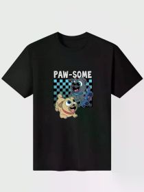 Men's Paw-Some Cartoon Dog Graphic T-Shirt - Black Casual Cotton Tee with Checkered (Color: Black, size: XXXL)