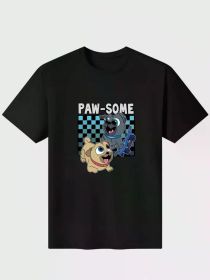 Men's Paw-Some Cartoon Dog Graphic T-Shirt - Black Casual Cotton Tee with Checkered (Color: Black, size: XXL)