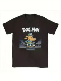 Festive Fun] Boys' Dog for Man Graphic T-Shirt - Black Casual Crew Neck Tee with Cartoon Print, Soft & Breathable for Parties (Color: Black, size: XL)