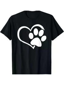 Dog Dad Mom Puppy Shirt Love Dogs Paw Print Heart Women Men T-Shirt, All-Season, Family T-shirt. (Color: Black, size: L)