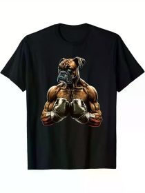Boxing Boxer Dog Graphic T-Shirt, 100% Cotton Crew Neck Tee, Geometric Pattern Sports Style, All-Season Knit Fabric (Color: Black, size: XL)