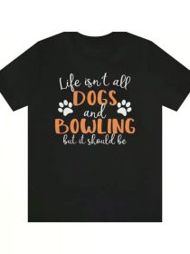 Funny Dogs And Bowling Print Breathable Short Sleeves, Men'S Round Neck T-Shirt, Soft And (Color: Black, size: XXXL)