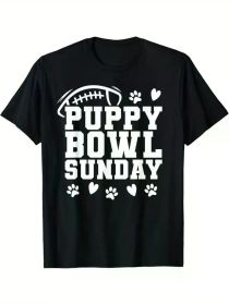 Men's Puppy Bowl Sunday T-Shirt - Black Dog Lover Party Tee with Football & Paw Print Design, (Color: Black, size: XL)