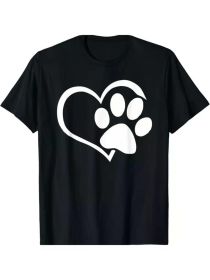 Dog Lover's Paw Print Heart T-Shirt - Soft Cotton, Design for Men & Women, All-Season Casual (Color: Black, size: S)