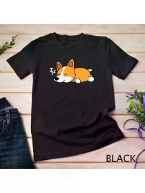Cute Corgi Dog Puppy Sleeping Girls Shirt Animal Lover Gift Unisex T-shirt, (Color: Black, size: XXXL)