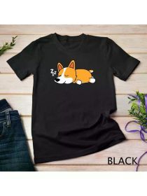 Cute Corgi Dog Puppy Sleeping Girls Shirt Animal Lover Gift Unisex T-shirt, (Color: Black, size: L)