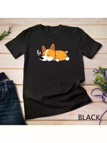 Cute Corgi Dog Puppy Sleeping Girls Shirt Animal Lover Gift Unisex T-shirt, (Color: Black, size: XXL)