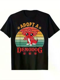 Adopt A Demodog Funny Dog Lovers Gift For Men Women T-Shirt Selected Pure Cotton Fun Design, (Color: Black, size: L)