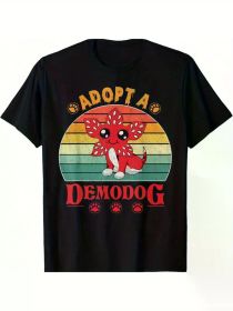Adopt A Demodog Funny Dog Lovers Gift For Men Women T-Shirt Selected Pure Cotton Fun Design, (Color: Black, size: XXXL)