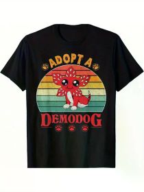 Adopt A Demodog Funny Dog Lovers Gift For Men Women T-Shirt Selected Pure Cotton Fun Design, (Color: Black, size: M)