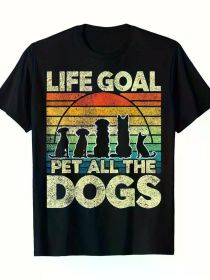 Funny Dog Lover T-Shirt - 'Life Goal Pet All the Dogs' Graphic, 100% Cotton, Casual Crew Neck, Short Sleeve (Color: Black, size: XL)
