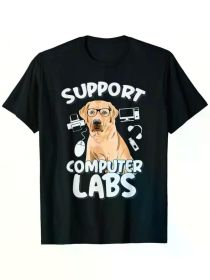 Computer Lab Funny Computer Science Teacher Dog Men'S Summer Casual T-Shirt (Color: Black, size: M)
