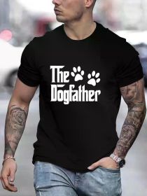 Men's "The Dog Father" Graphic T-Shirt - Casual Black Cotton Tee with Paw Print Design, Short Sleeve, Round Neck for Summer, Fathers Day Tshirt (Color: Black, size: XXXL)