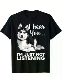 Husky Lover's Delight: Men's Cotton T-Shirt with Siberian Dog Design - Comfortable, Breathable & Stylish for Casual Attire (Color: Black, size: S)