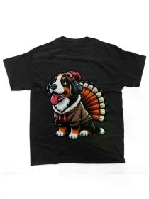 Bernese Mountain Beautiful Thanksgiving Dog Bernese Mountain T-Shirt, All-Season, Family T-shirt. (Color: Black, size: XL)