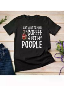 Coffee and Poodle T-Shirt for Poodle Dog Mom Unisex T-shirt, All-Seson, 2025 (Color: Black, size: XXL)