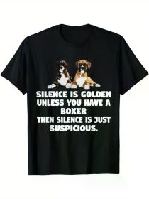 Humorous Boxer Dog T-Shirt - "Silence is Golden" Quote, Soft Cotton, Crew Neck, Short Sleeve, Ideal Gift for Pet Lovers (Color: Black, size: XXL)
