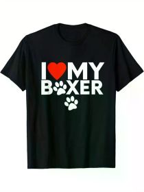 I Love My Boxer" Men's T-Shirt with Red Heart & Paw Print Design - Soft Cotton, Casual Fit, Round Neck, Short Sleeve - Ideal Gift for Dog Lovers (Color: Black, size: XXL)