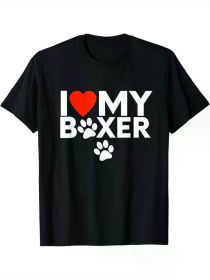 I Love My Boxer" Men's T-Shirt with Red Heart & Paw Print Design - Soft Cotton, Casual Fit, Round Neck, Short Sleeve - Ideal Gift for Dog Lovers (Color: Black, size: XXXL)