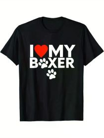 I Love My Boxer" Men's T-Shirt with Red Heart & Paw Print Design - Soft Cotton, Casual Fit, Round Neck, Short Sleeve - Ideal Gift for Dog Lovers (Color: Black, size: M)