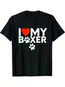 I Love My Boxer" Men's T-Shirt with Red Heart & Paw Print Design - Soft Cotton, Casual Fit, Round Neck, Short Sleeve - Ideal Gift for Dog Lovers (Color: Black, size: XL)