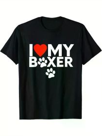 I Love My Boxer" Men's T-Shirt with Red Heart & Paw Print Design - Soft Cotton, Casual Fit, Round Neck, Short Sleeve - Ideal Gift for Dog Lovers (Color: Black, size: S)