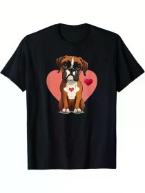Men's Boxer Dog Valentine's Day Heart T-Shirt - Soft Cotton, Casual Fit, Round Neck, Short Sleeve, Black with Fun Graphic Design (Color: Black, size: S)