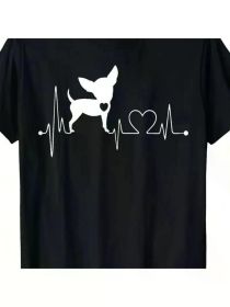 Cute Chihuahua Dog Heartbeat Tshirt For Men Men'S T-Shirt, All-Season, Family T-shirt (Color: Black, size: XXXL)