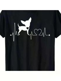 Cute Chihuahua Dog Heartbeat Tshirt For Men Men'S T-Shirt, All-Season, Family T-shirt (Color: Black, size: XL)