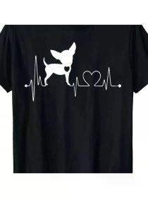 Cute Chihuahua Dog Heartbeat Tshirt For Men Men'S T-Shirt, All-Season, Family T-shirt (Color: Black, size: M)