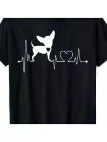 Cute Chihuahua Dog Heartbeat Tshirt For Men Men'S T-Shirt, All-Season, Family T-shirt (Color: Black, size: S)