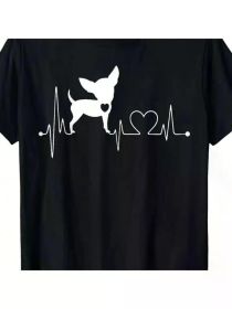 Cute Chihuahua Dog Heartbeat Tshirt For Men Men'S T-Shirt, All-Season, Family T-shirt (Color: Black, size: L)