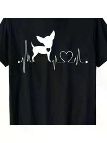 Cute Chihuahua Dog Heartbeat Tshirt For Men Men'S T-Shirt, All-Season, Family T-shirt (Color: Black, size: XXL)