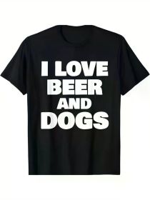 Men's "I Love Beer and Dogs" Graphic T-Shirt - Soft Cotton, Casual Fit, Short Sleeve, Round Neck, Black with White Print, Perfect for Casual Atti (Color: Black, size: XXXL)