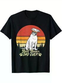 Best Boxer Dad Ever" Vintage Retro T-Shirt - Black with Colorful Dog Silhouette and Paw Prints, Ideal Gift for Father's Day, Soft Cotton (Color: Black, size: M)