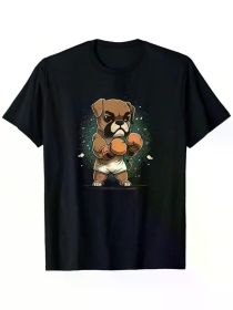 Funny Dog Boxer Printed Men'S Summer Casual T-Shirt, Comfortable - Breathable, Soft, Slightly (Color: Black, size: L)