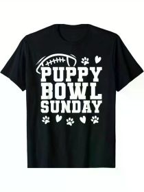Men's Puppy Bowl Sunday T-Shirt - Black Cotton Casual Tee with Dog Lover Design, Football & Paw Prints, Regular Fit, Machine Washable, (Color: Black, size: XL)